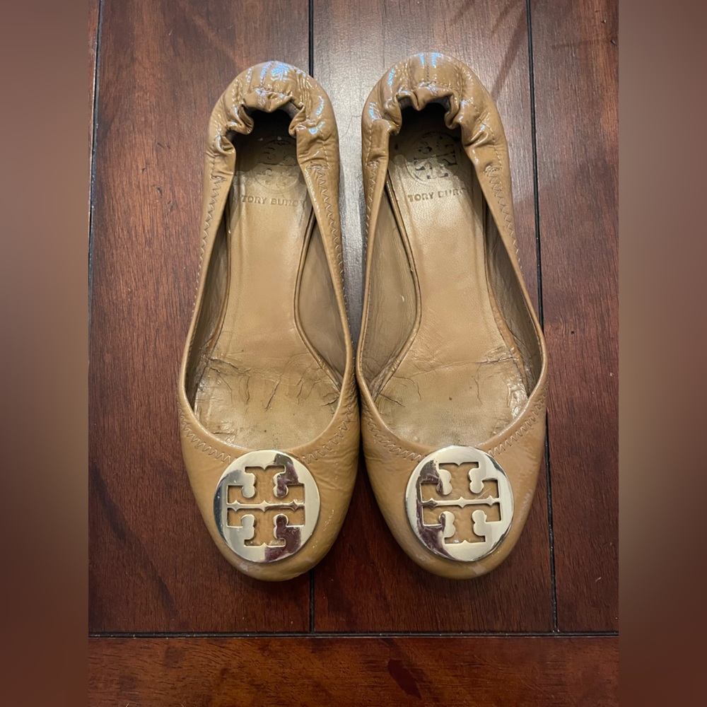 Tan patient leather Tory Burch flats